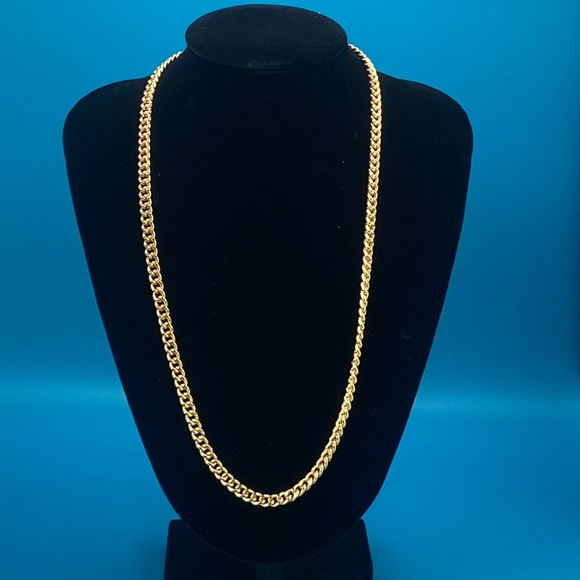 Gold Tone Jewelry Lot Curb Chain Necklace Large Flat Hoop Earrings Enamel Brooch - Picture 2 of 9